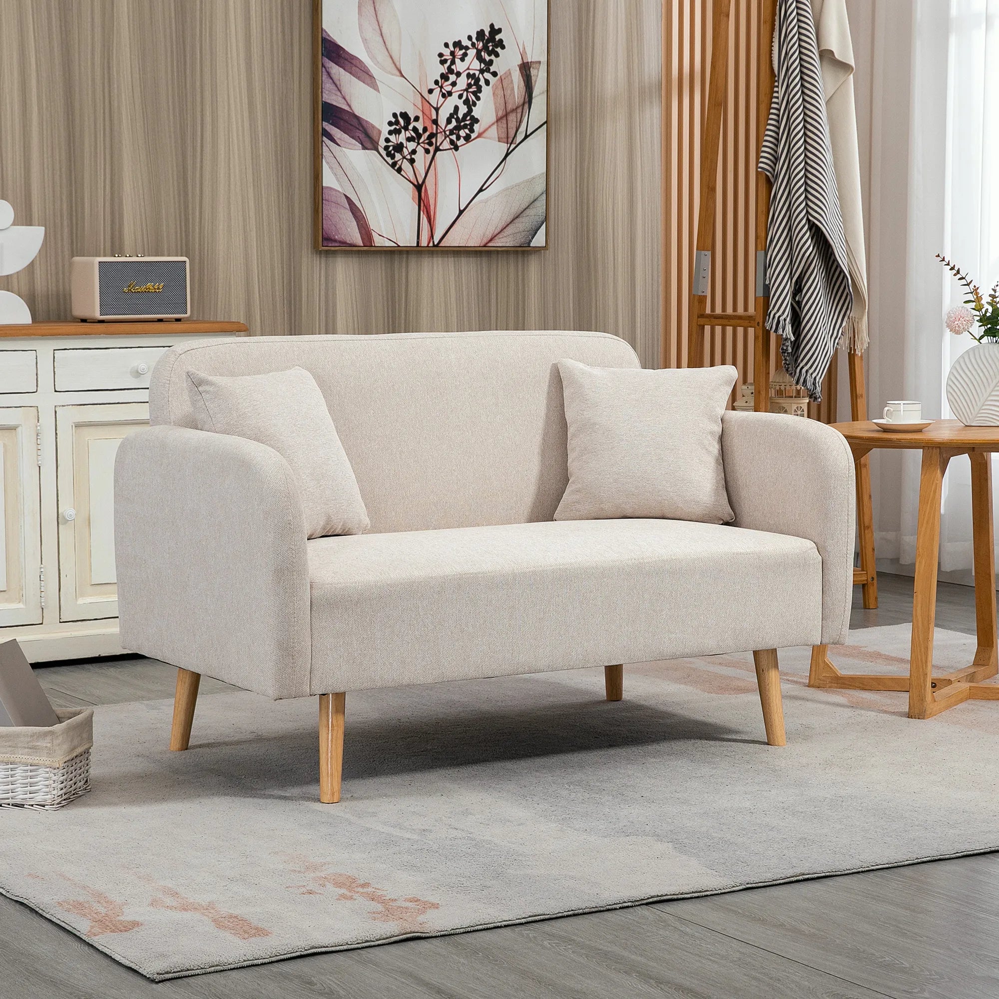 Dvivietė sofa su 2 pagalvėmis, 130x70x80 cm, kreminė