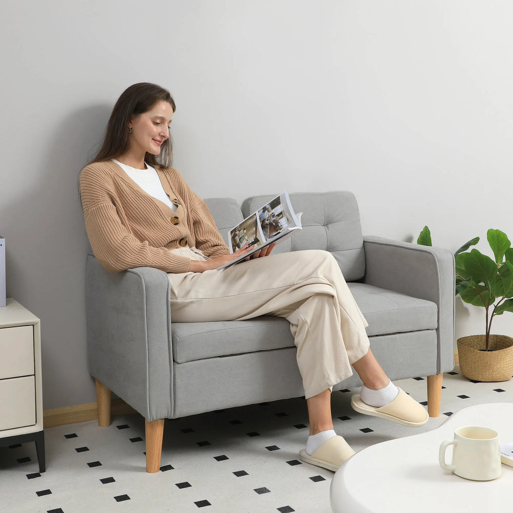 Dvivietė sofa su daiktadėže, šviesiai pilka