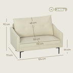 Dvivietė sofa su metalinėmis kojelėmis, kreminė balta
