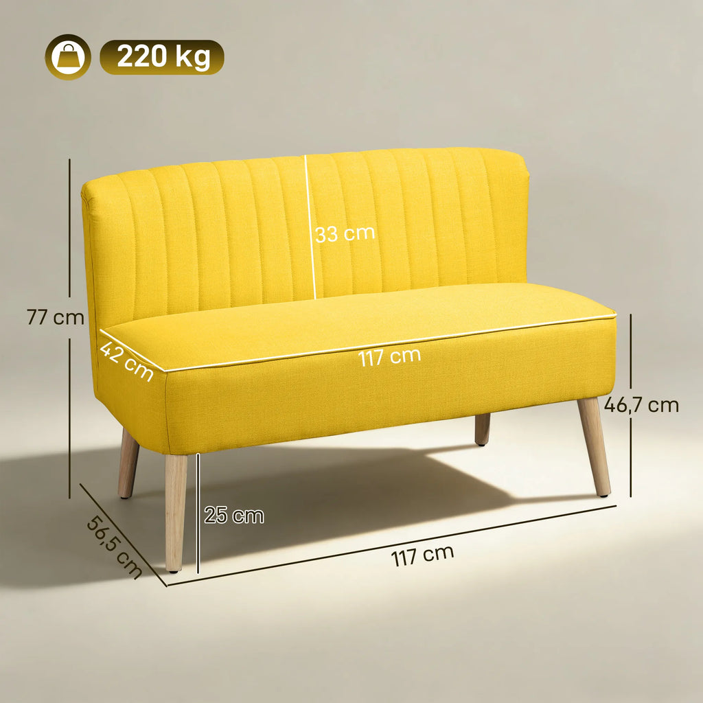 Dvivietė sofa, su paminkštinimu, iki 220 kg, 117 x 56,5 x 77 cm, geltona
