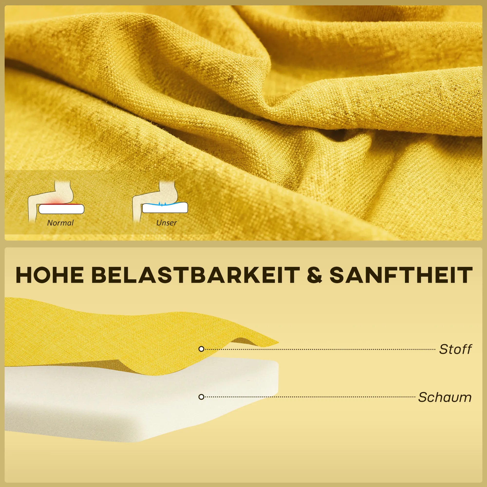 Dvivietė sofa, su paminkštinimu, iki 220 kg, 117 x 56,5 x 77 cm, geltona