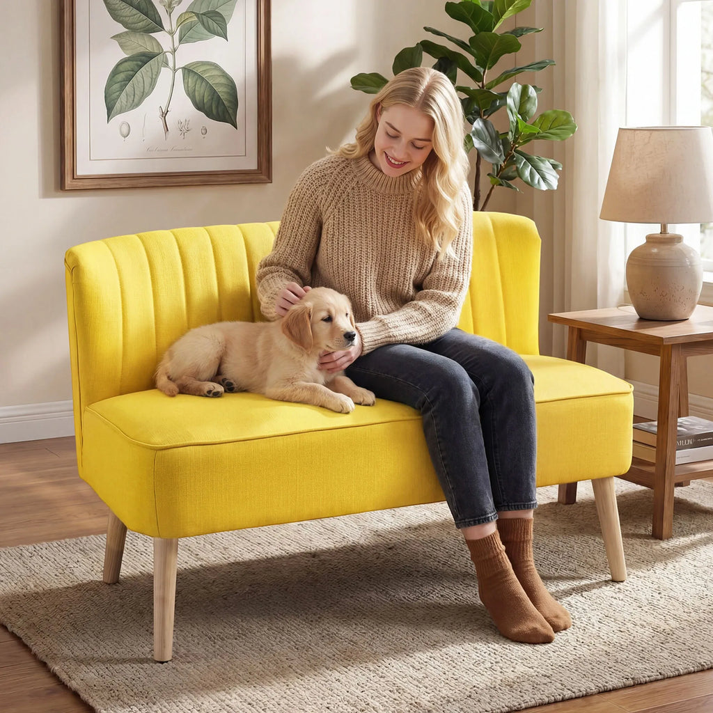 Dvivietė sofa, su paminkštinimu, iki 220 kg, 117 x 56,5 x 77 cm, geltona