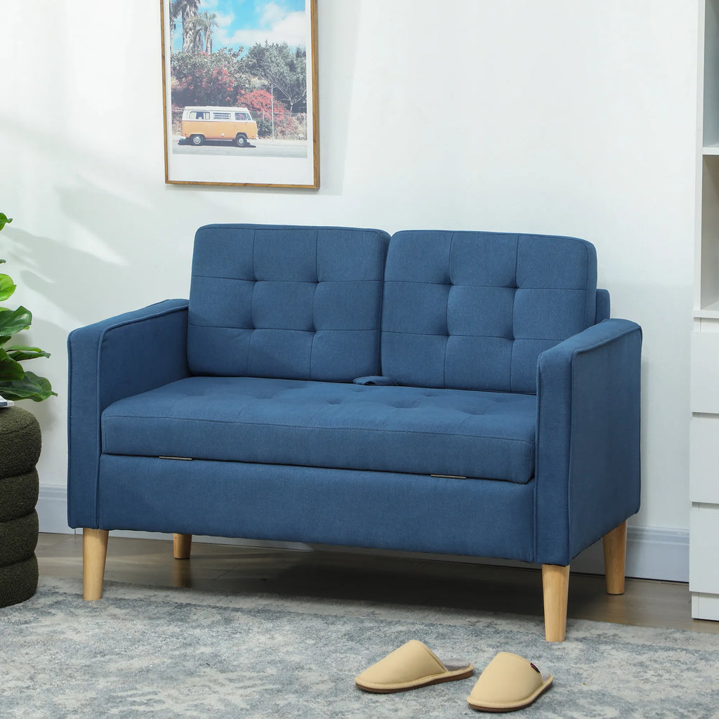 Dvivietė sofa su patalynės dėže, 117 × 62 × 78 cm, mėlyna