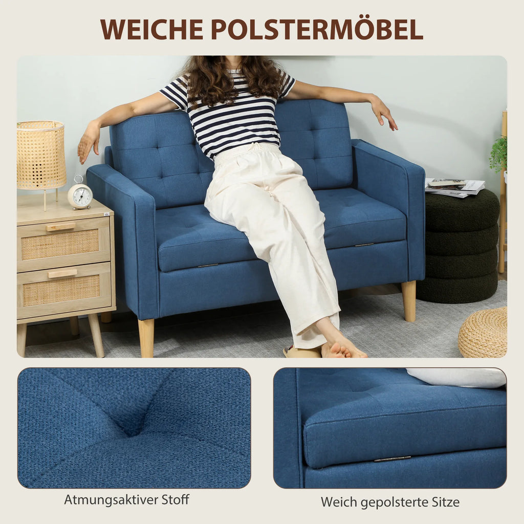 Dvivietė sofa su patalynės dėže, 117x62x78 cm, mėlyna