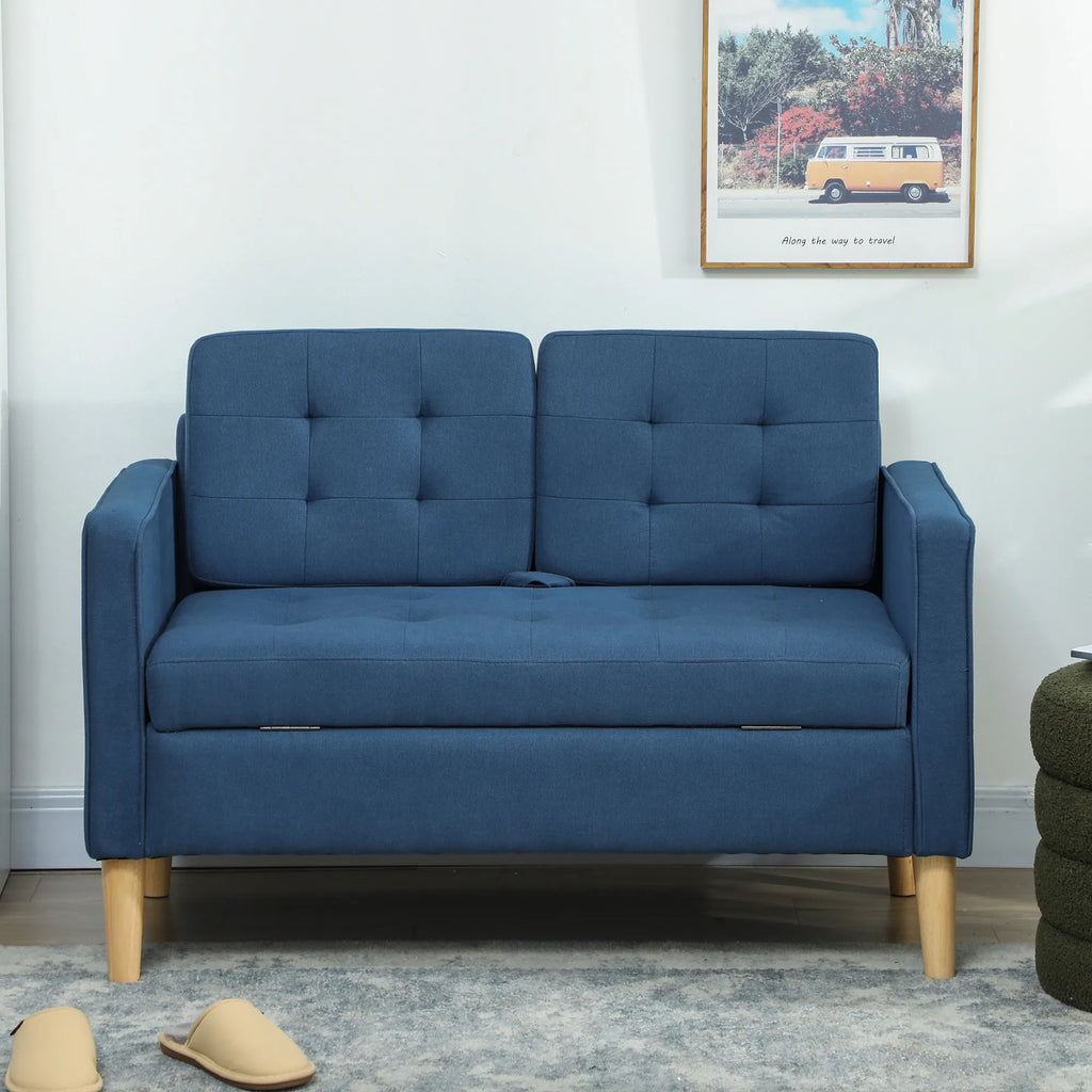 Dvivietė sofa su patalynės dėže, 117x62x78 cm, mėlyna