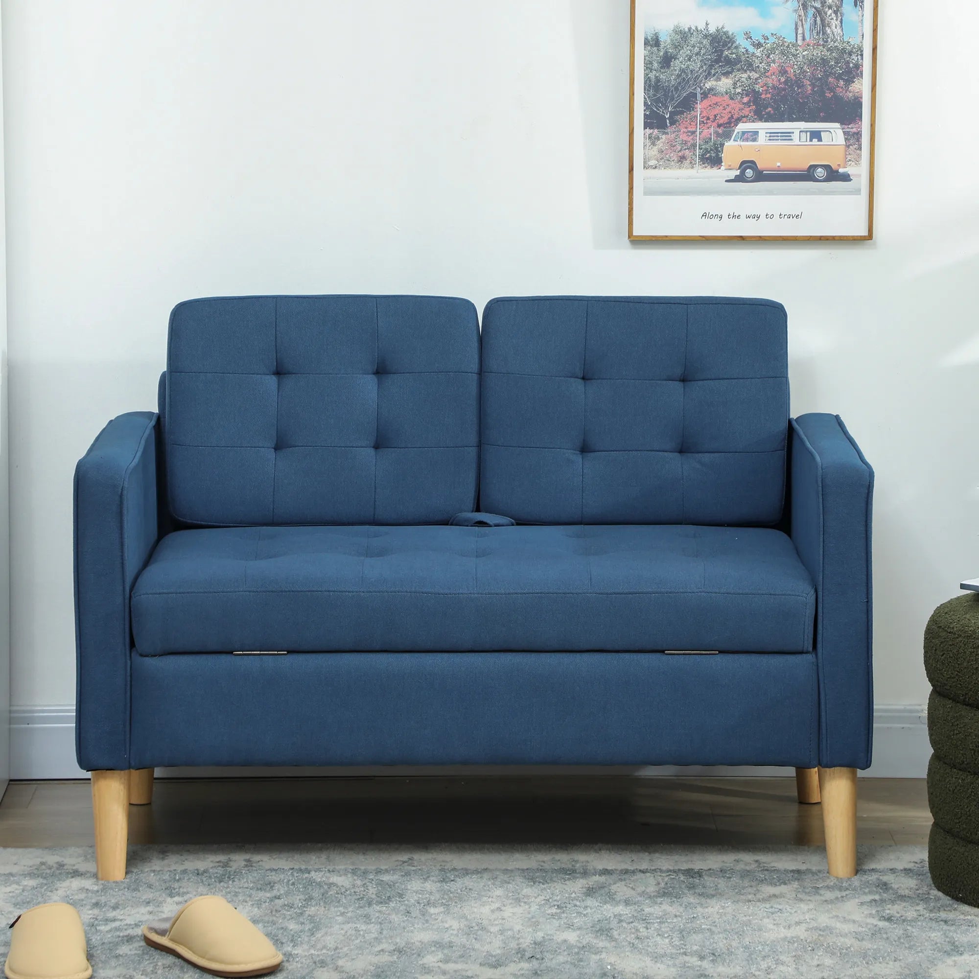 Dvivietė sofa su patalynės dėže, 117x62x78 cm, mėlyna