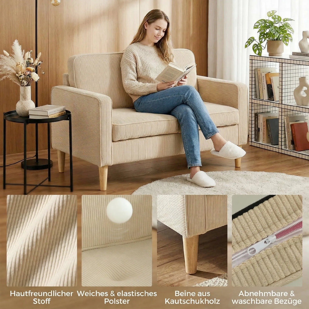 Dvivietė sofa su patalynės dėže, 117x63x79 cm, smėlio spalvos