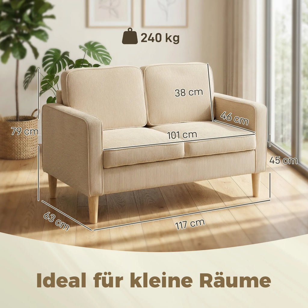 Dvivietė sofa su patalynės dėže, 117x63x79 cm, smėlio spalvos