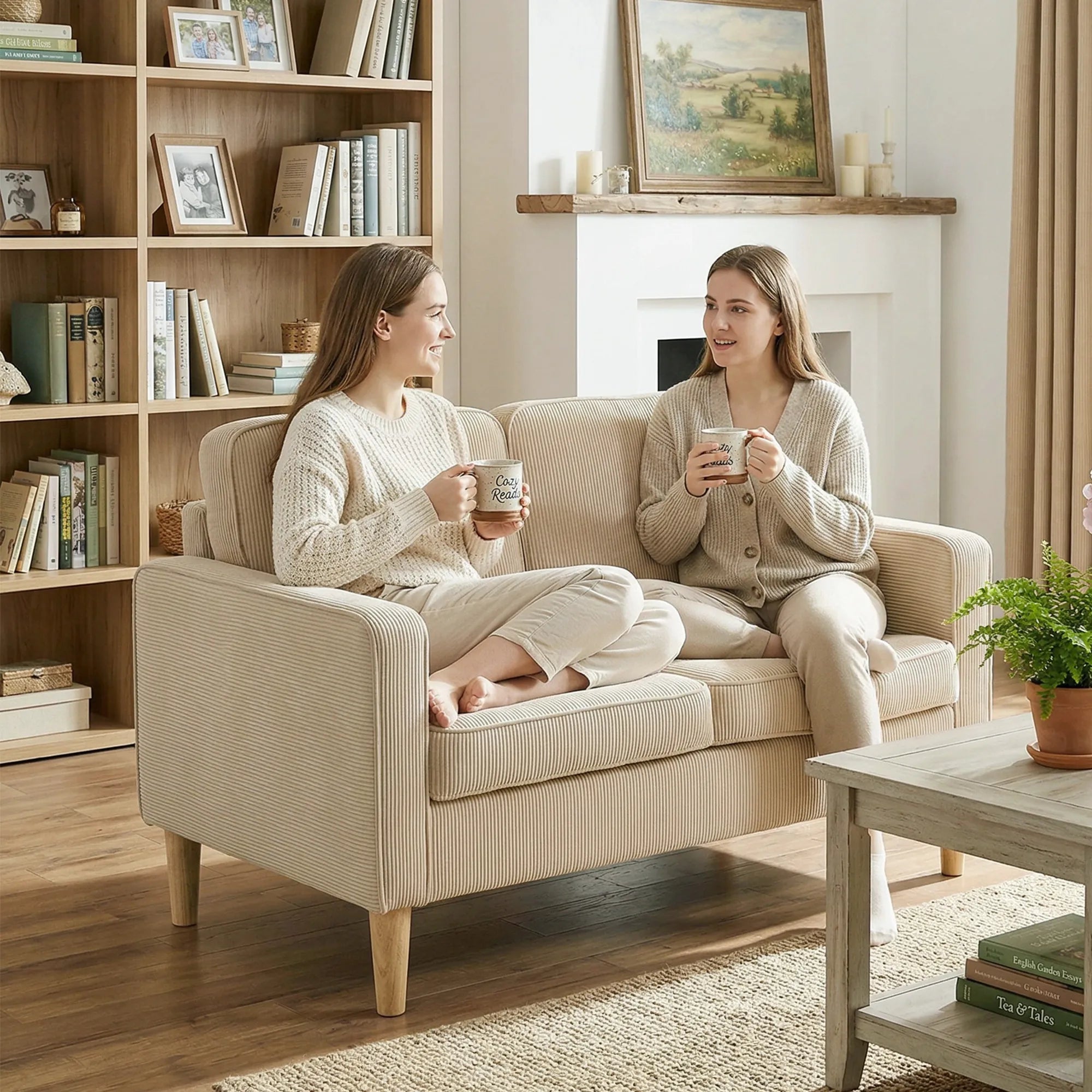 Dvivietė sofa su patalynės dėže, 117x63x79 cm, smėlio spalvos
