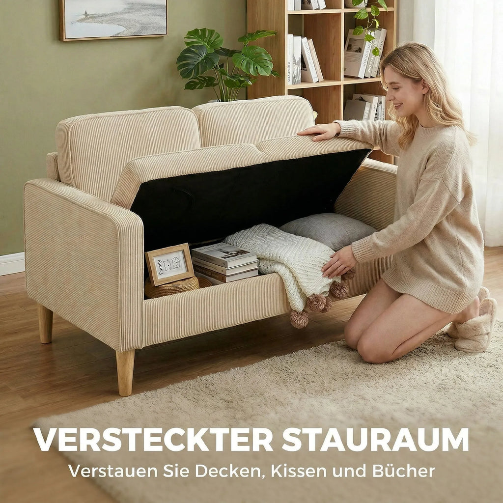 Dvivietė sofa su patalynės dėže, 117x63x79 cm, smėlio spalvos