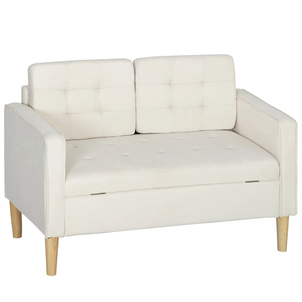 Dvivietė sofa su patalynės dėže, kreminė, 117 × 62 × 78 cm