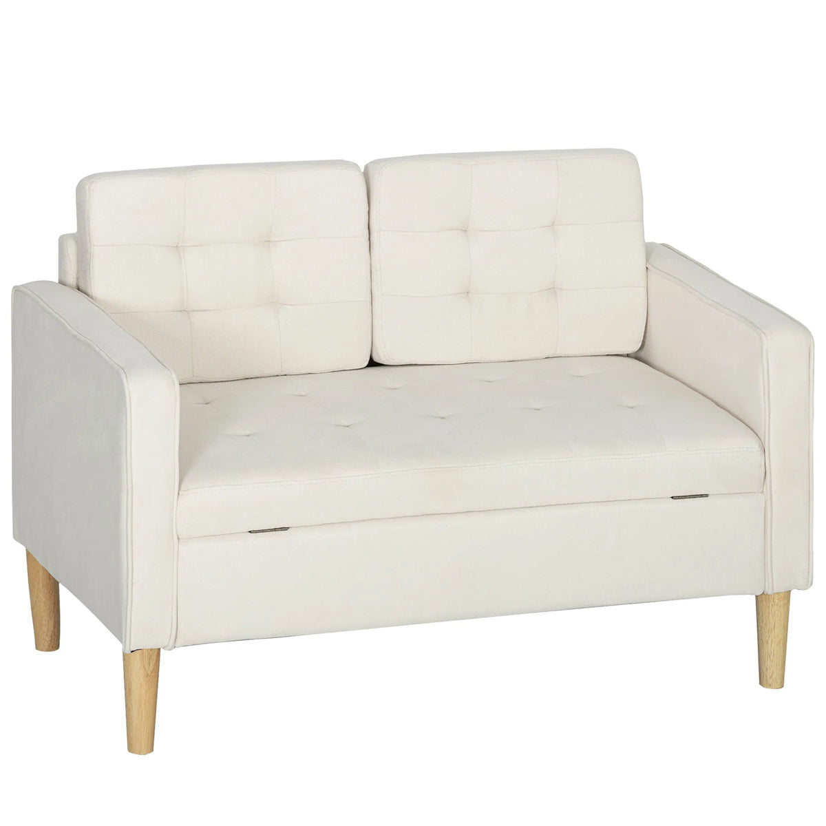 Dvivietė sofa su patalynės dėže, kreminė, 117 × 62 × 78 cm