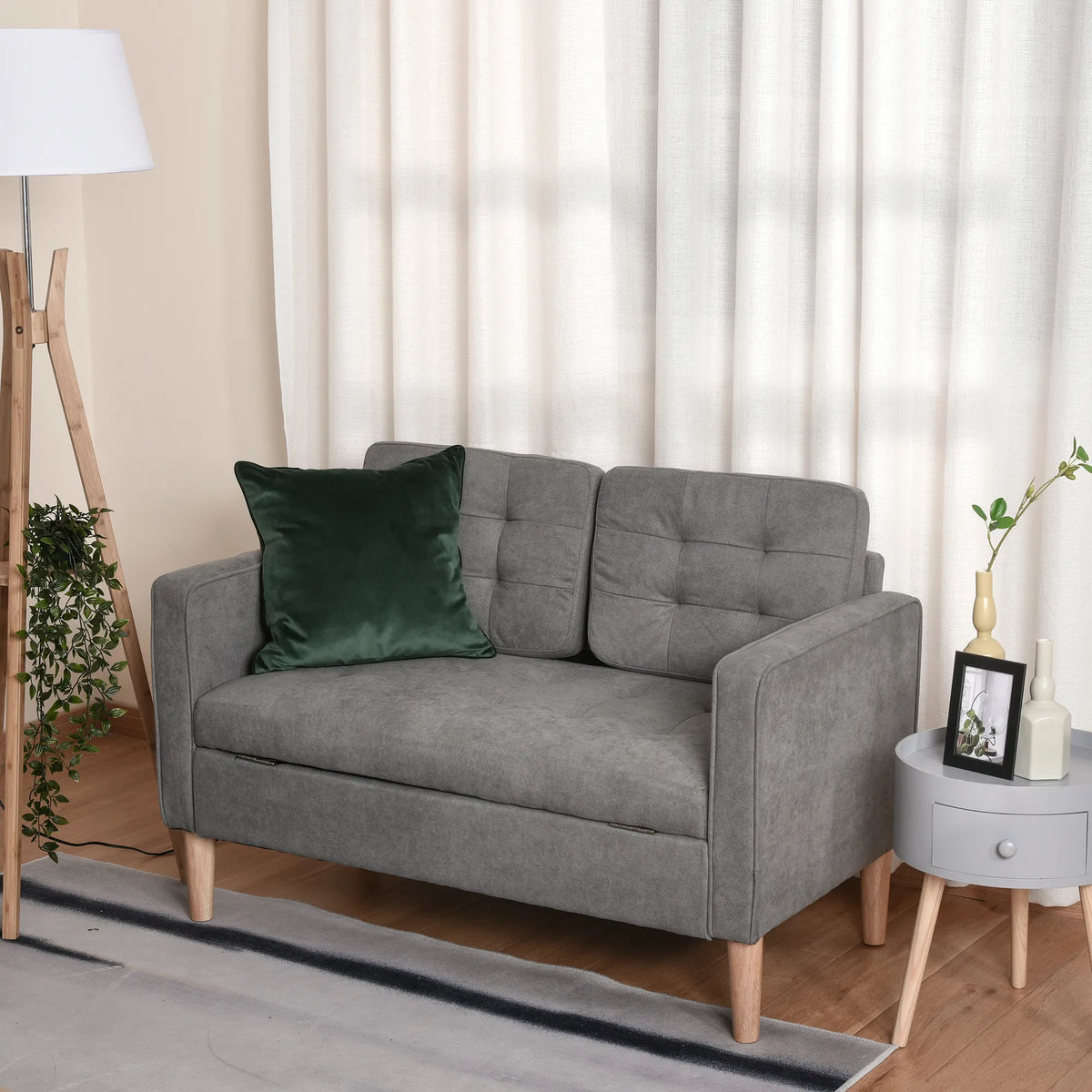Dvivietė sofa su patalynės dėže, pilka, 117 × 62 × 78 cm