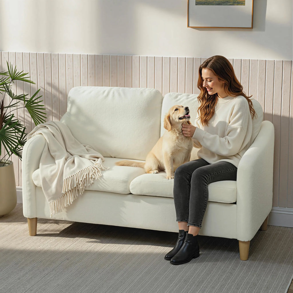 Dvivietė sofa su šerpa audiniu 137 cm, kreminė