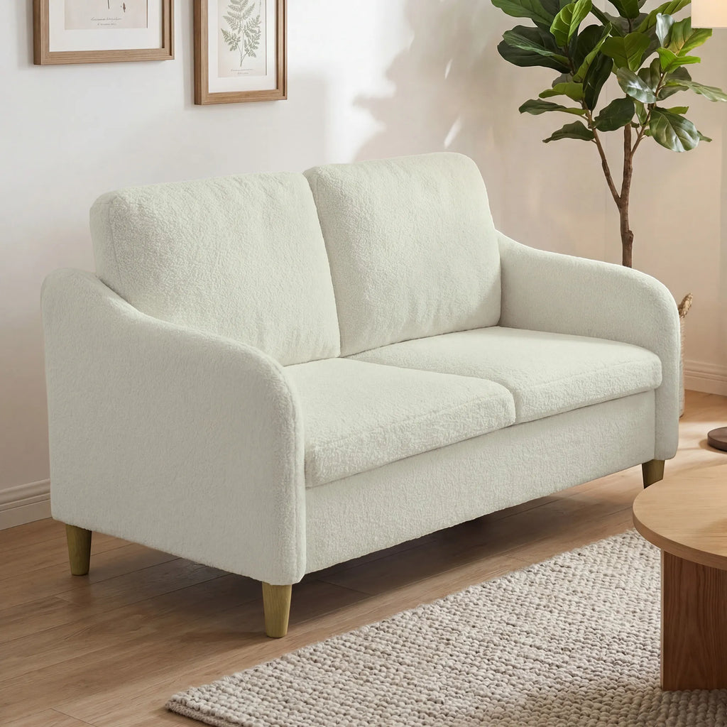 Dvivietė sofa su šerpa audiniu 137 cm, kreminė