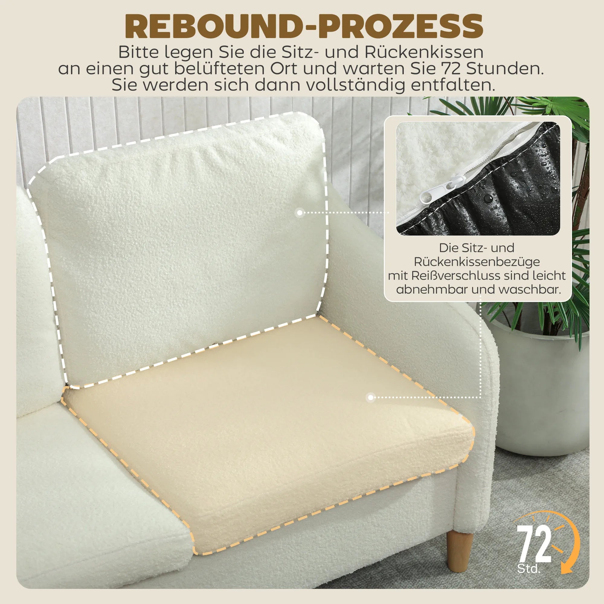 Dvivietė sofa su šerpa audiniu 137 cm, kreminė