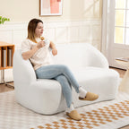 Dvivietė sofa, suapvalintu dizainu, iki 220 kg, kreminė balta