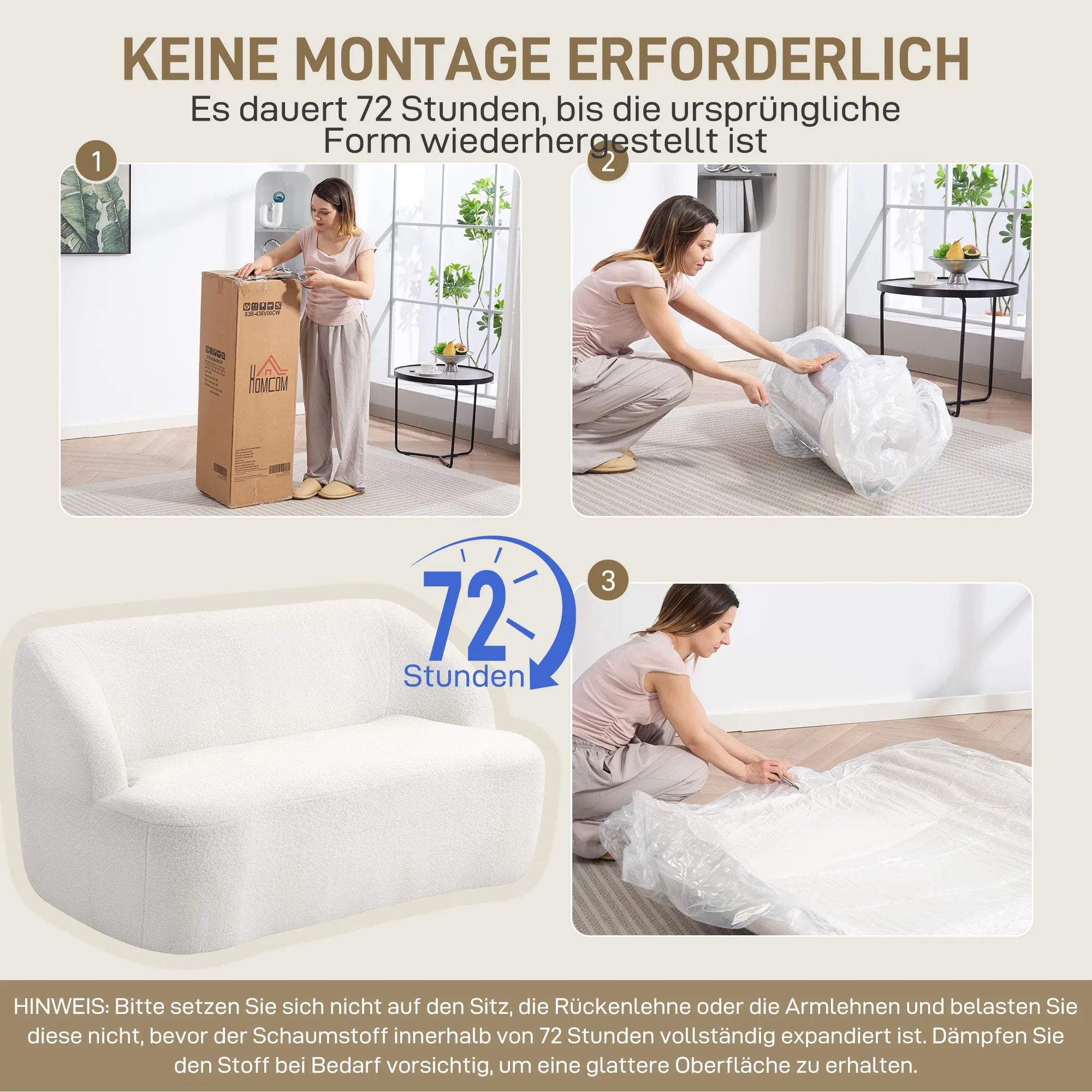 Dvivietė sofa, suapvalintu dizainu, iki 220 kg, kreminė balta