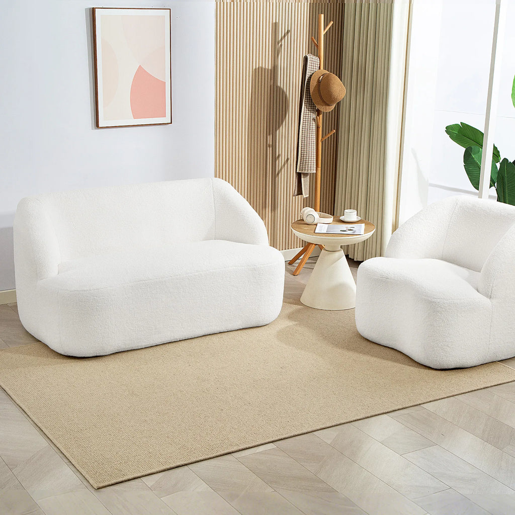 Dvivietė sofa, suapvalintu dizainu, iki 220 kg, kreminė balta