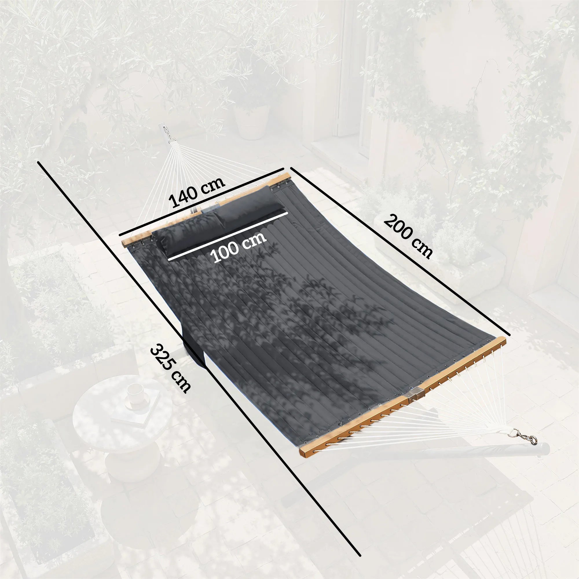 Dvivietis hamakas su pagalve ir krepšiu 200x140 cm pilkas