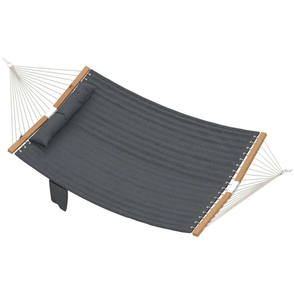Dvivietis hamakas su pagalve ir krepšiu 200x140 cm pilkas