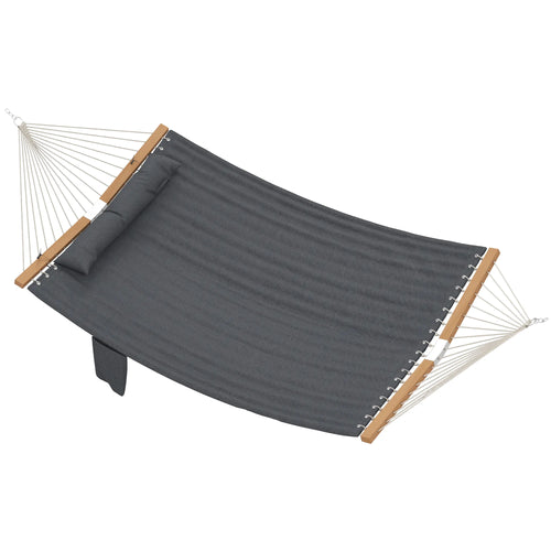 Dvivietis hamakas su pagalve ir krepšiu 200x140 cm pilkas