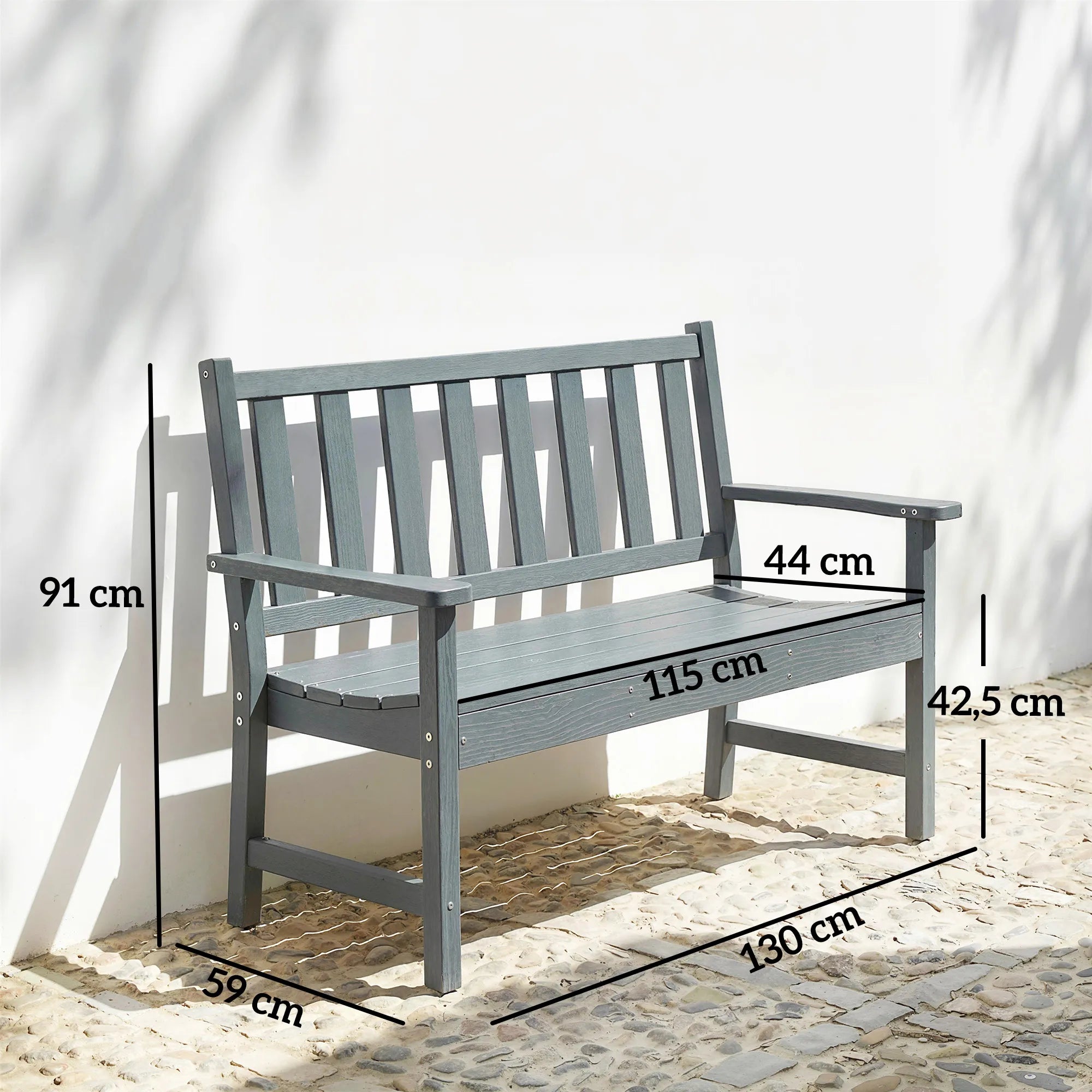 Dvivietis sodo suoliukas, atsparus oro sąlygoms, su atlošu, pilkas, iki 240 kg