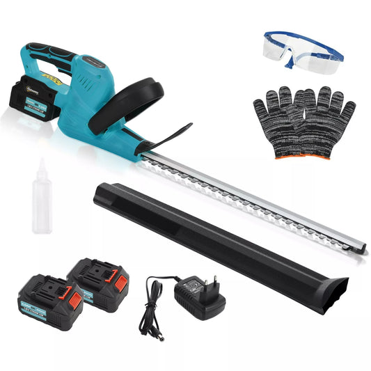 Elektrinės gyvatvorių žirklės su akumuliatoriumi, elektrinis gyvatvorių genėtuvas, 51 cm pjovimo ilgis, variklis, mėlynas akumuliatorius