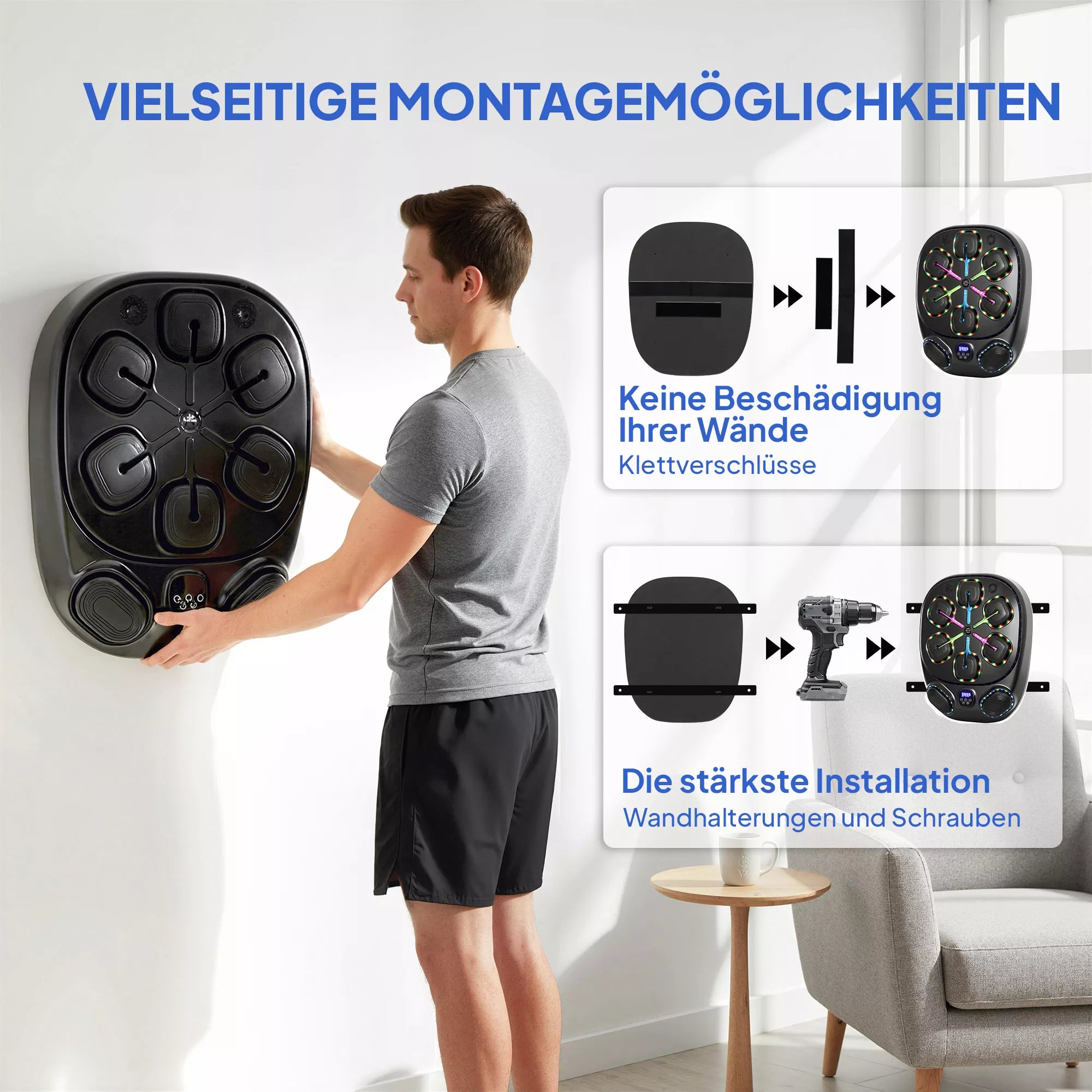 Music Boxing Machine, elektroninė LED bokso mašina su dvigubomis smūgių zonomis, „Bluetooth“ pirštinėmis ir 9 greičiais