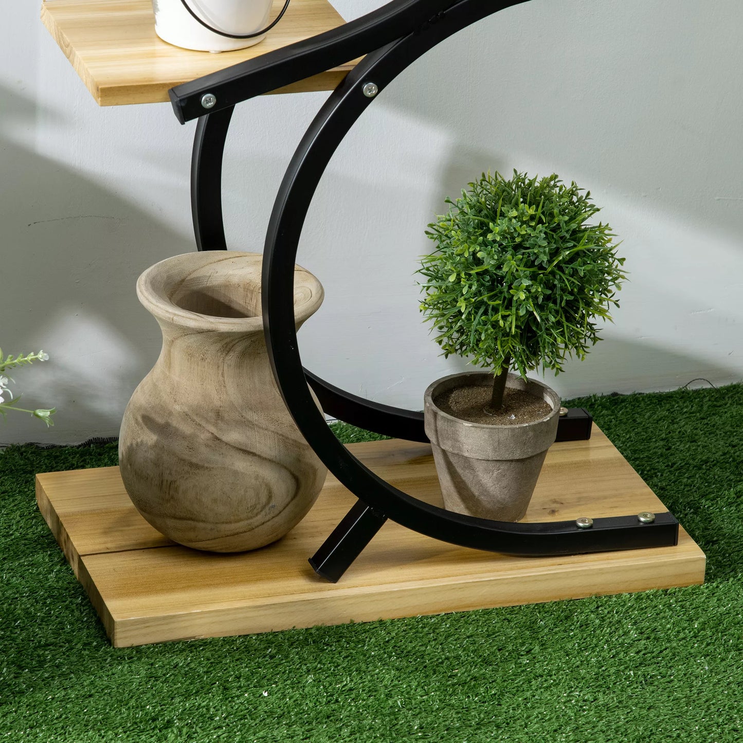 Augalų stovas su 4 lentynomis, masyvo mediena, atsparus oro sąlygoms, 46 cm x 25 cm x 91 cm, Juoda + Natūrali