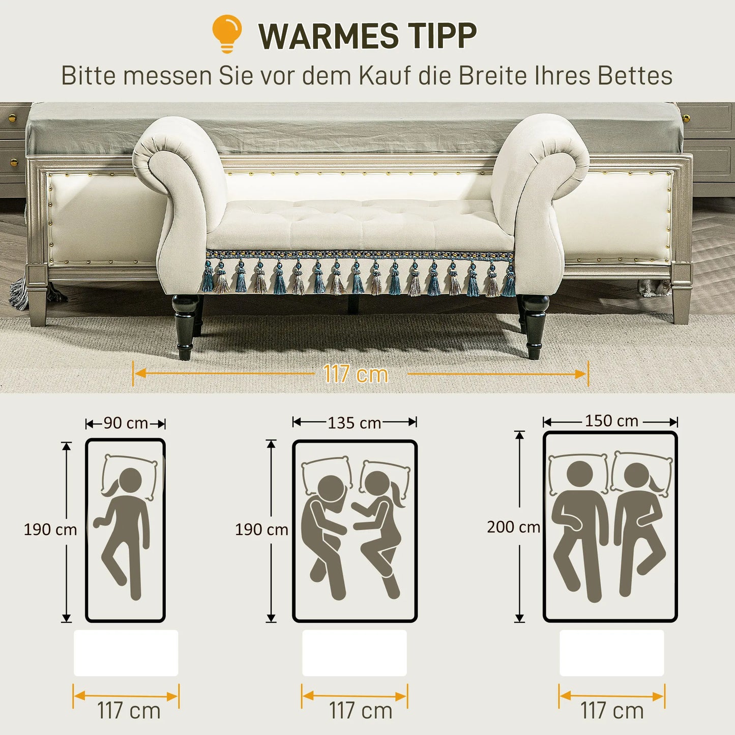 Minkšta bankė, sėdėjimo bankė, vintažinis dizainas, iki 150 kg, 117x40x58 cm, smėlio spalvos