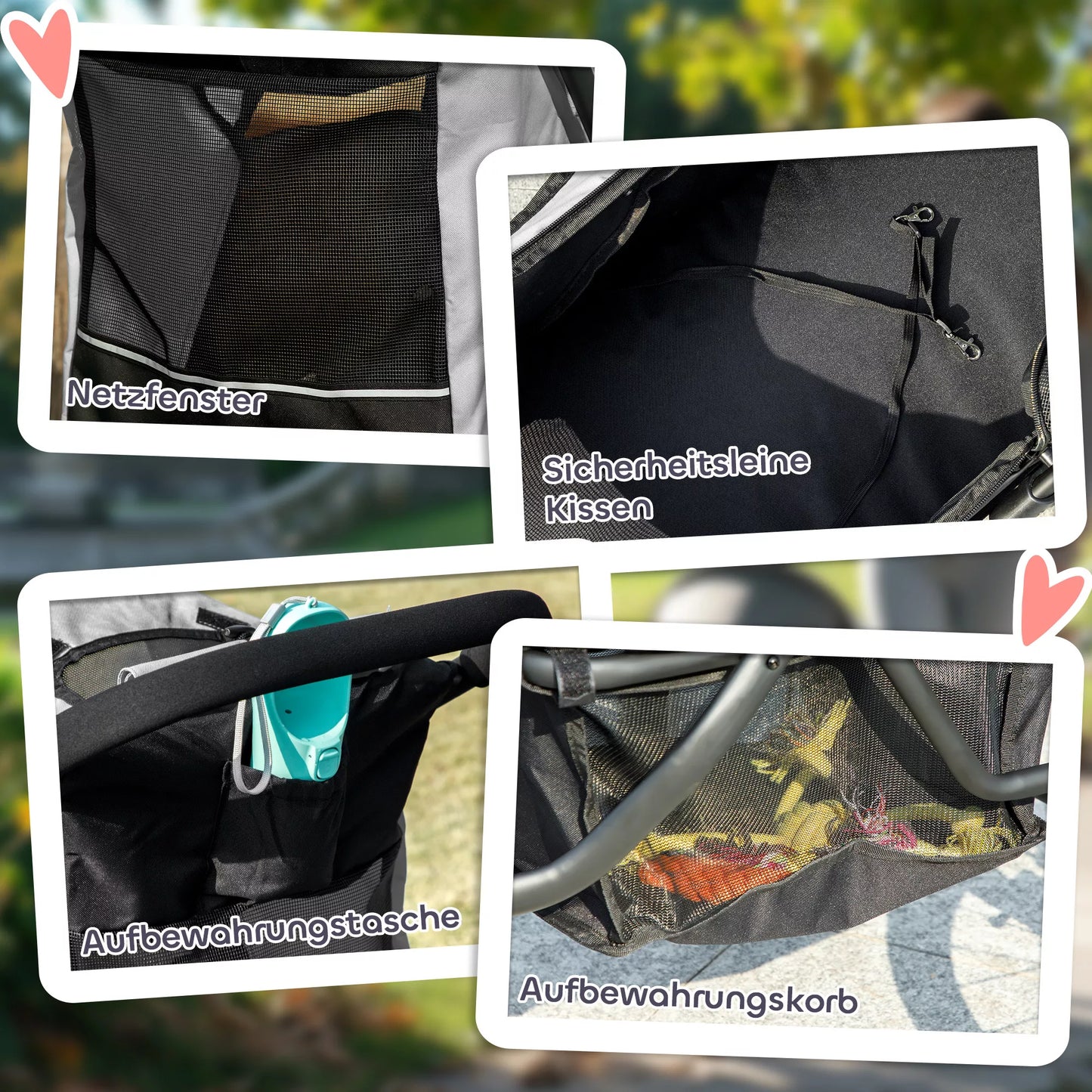 Šunų vežimėlis, vežimėlis augintiniams mažiesiems šunims ir katėms, su daiktų laikymo krepšiu, sulankstomas vienu paspaudimu, pilkos spalvos