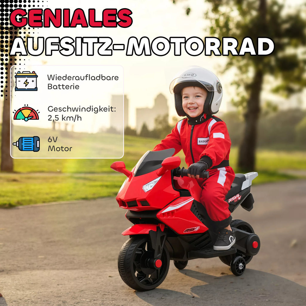 Elektrinis motociklas vaikams, garso signalas, priekiniai žibintai, muzikos funkcija, 2,5 km/h, raudonas