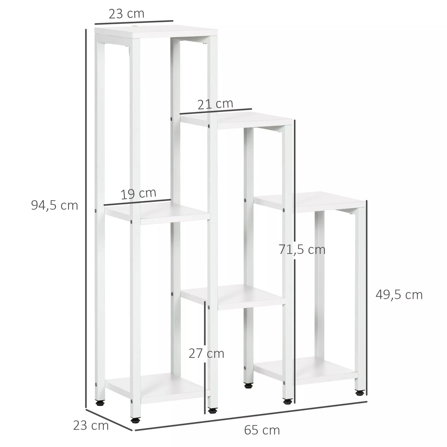 Augalų stovas, 7 pakopos, skirtas vidaus ir lauko erdvėms, plieninis, baltas, 65 x 23 x 94,5 cm
