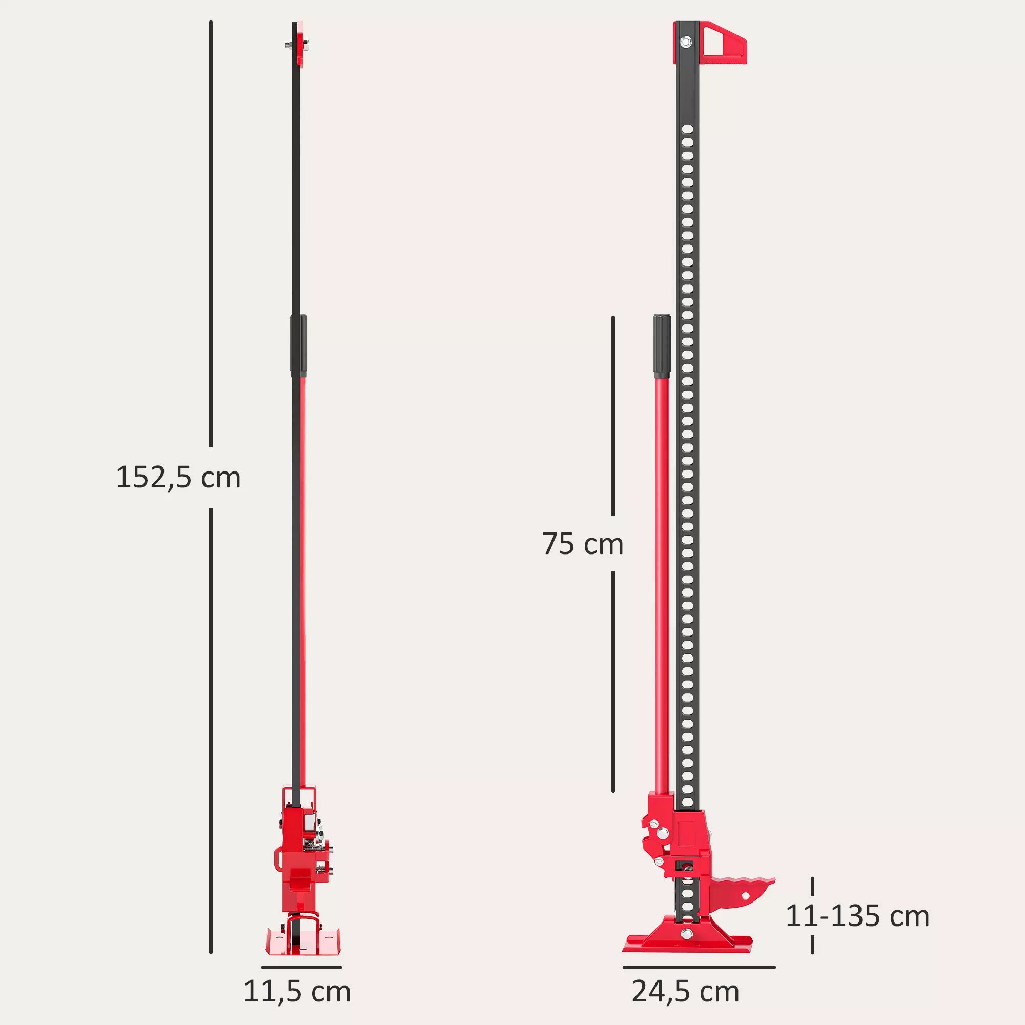 Farm Jack domkratas 135 cm 3000 kg keliamoji galia Offroad plieninis strypas raudonos ir juodos spalvos