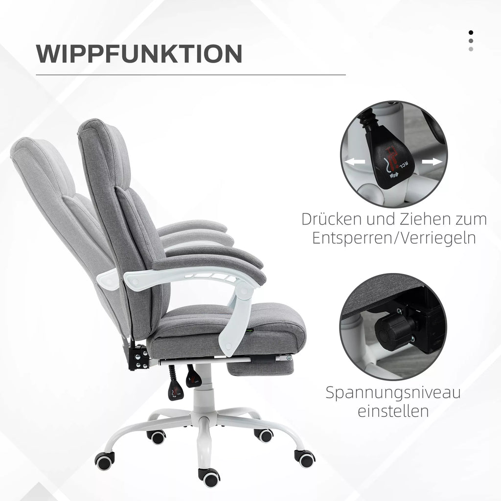 Biuro kėdė, sukamoji kėdė, atlošas su pakreipimo funkcija, reguliuojamo aukščio, iki 120 kg, lininio audinio išvaizda, pilka