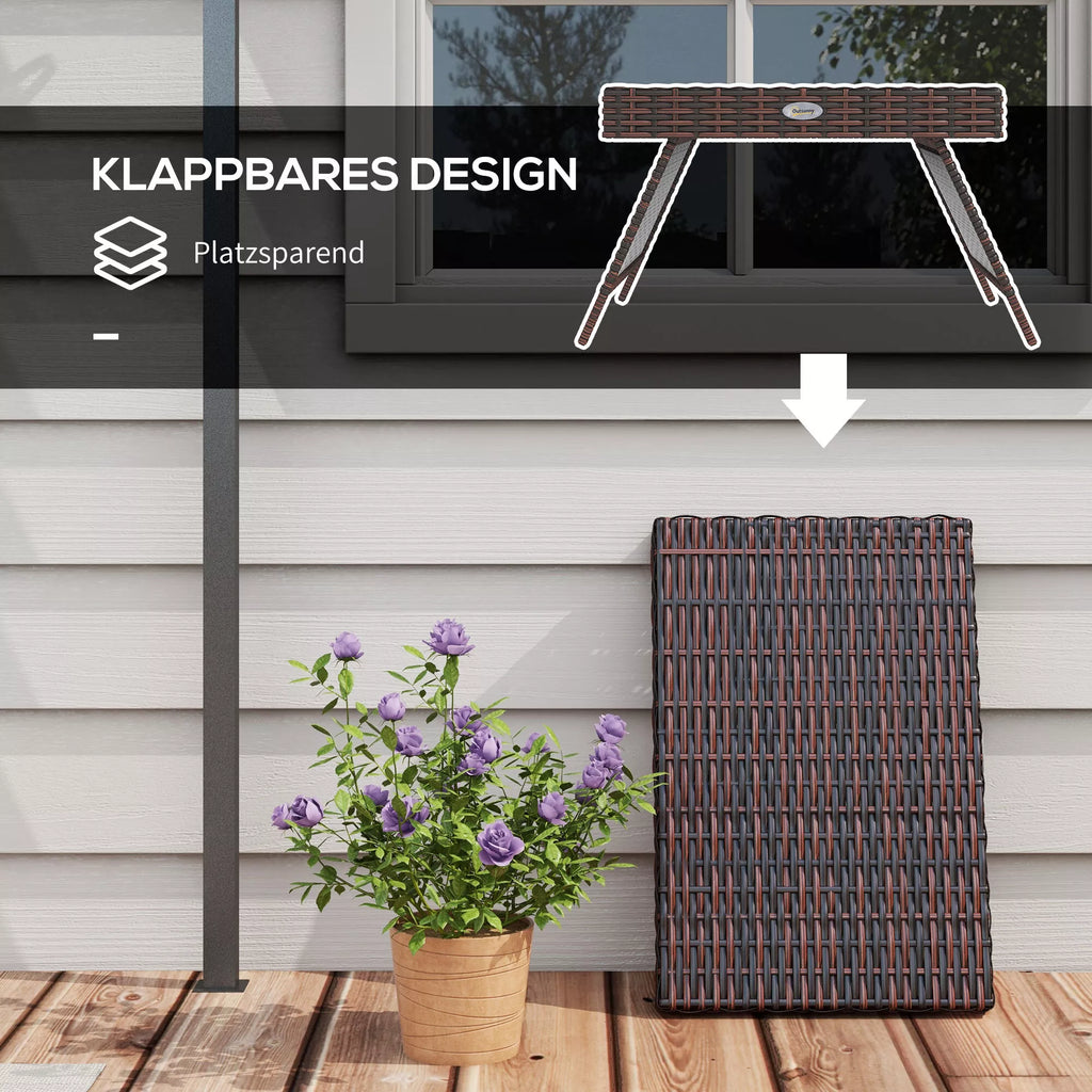 Sodo stalas Lauko kavos stalas Lauko pagalbinis stalas, PE rotangas, atsparus atmosferos poveikiui, 60 cm x 41 cm x 41 cm,  rudas