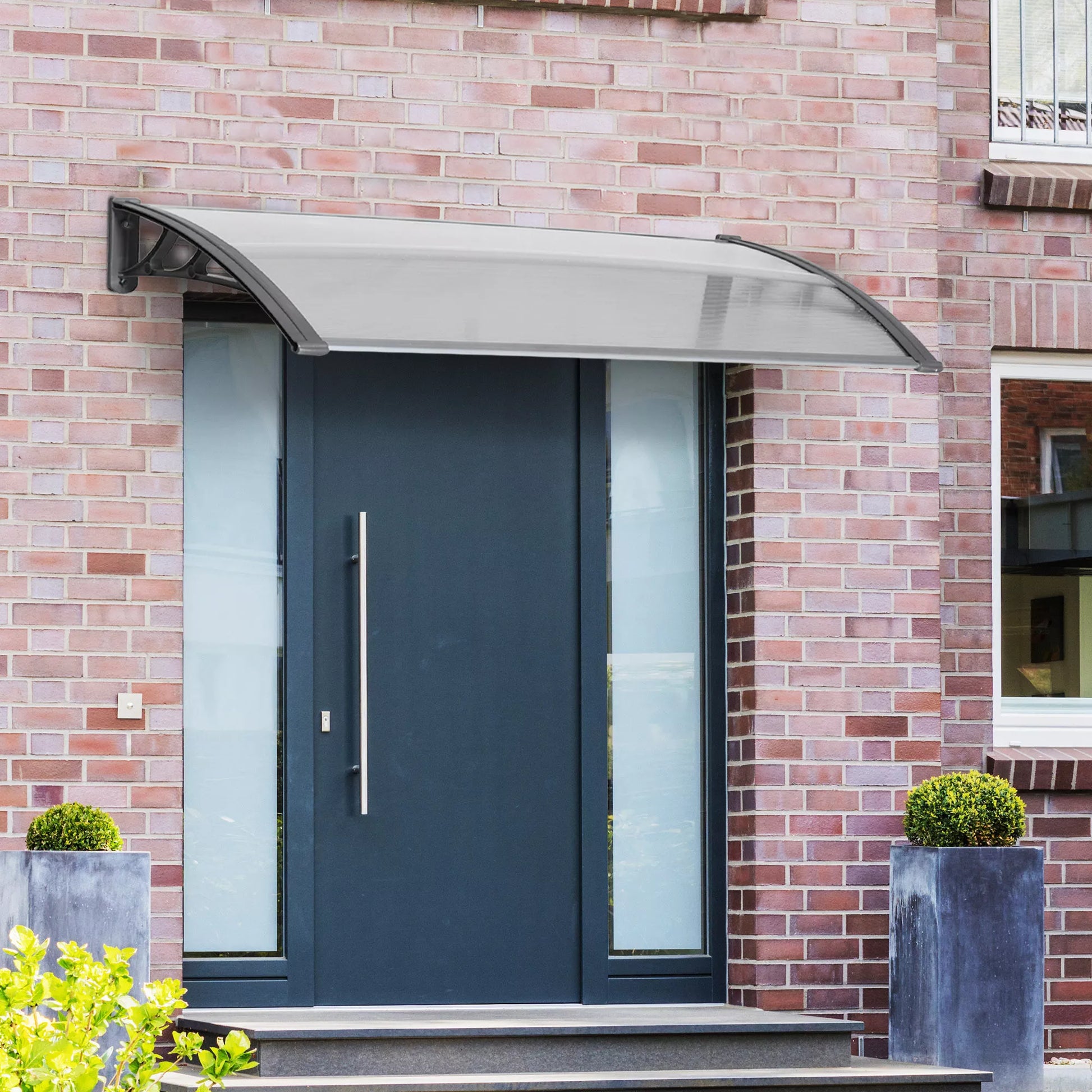 Durų stogelis, apsauga nuo lietaus, vėjo ir krušos, polikarbonatas, aliuminis, 110 x 60 x 18 cm, pilkos spalvos