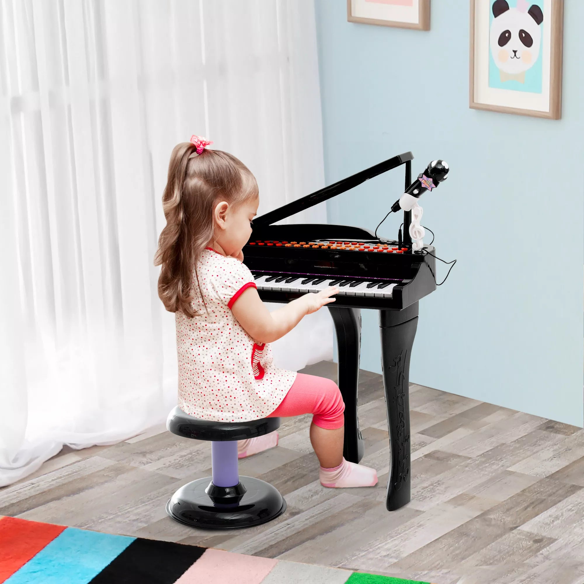 37 klavišų klaviatūra vaikams, pianino taburetė su mikrofonu, LED mokymosi režimas, įrašymas, pianino muzikos instrumentas 3–6 metų vaikams, juodos spalvos