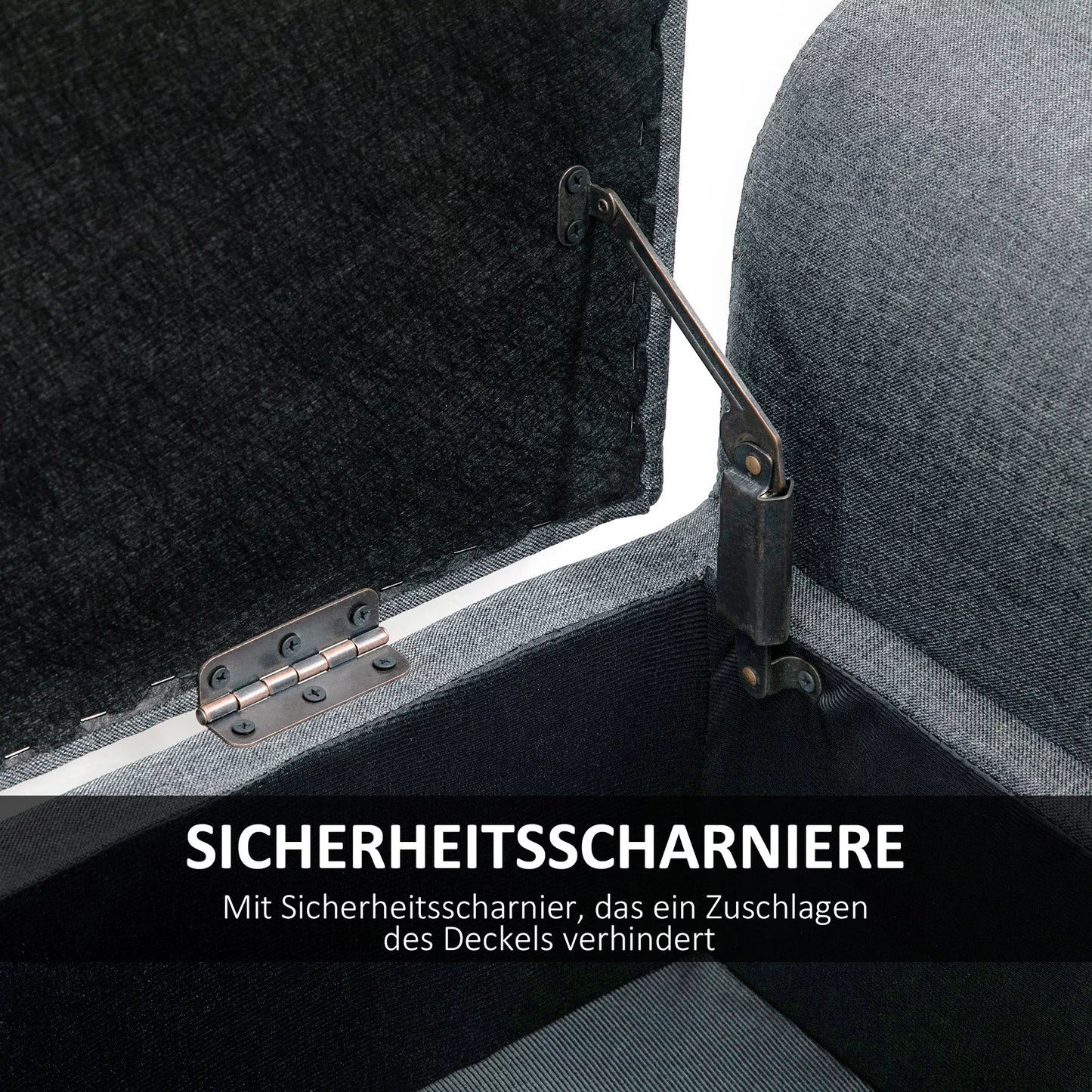 Sėdynė su daiktadėže, paminkštinta sėdynė, atlaiko iki 130 kg, lininė išvaizda, kaučiukmedžio mediena, 116 x 44 x 58 cm, šviesiai pilka