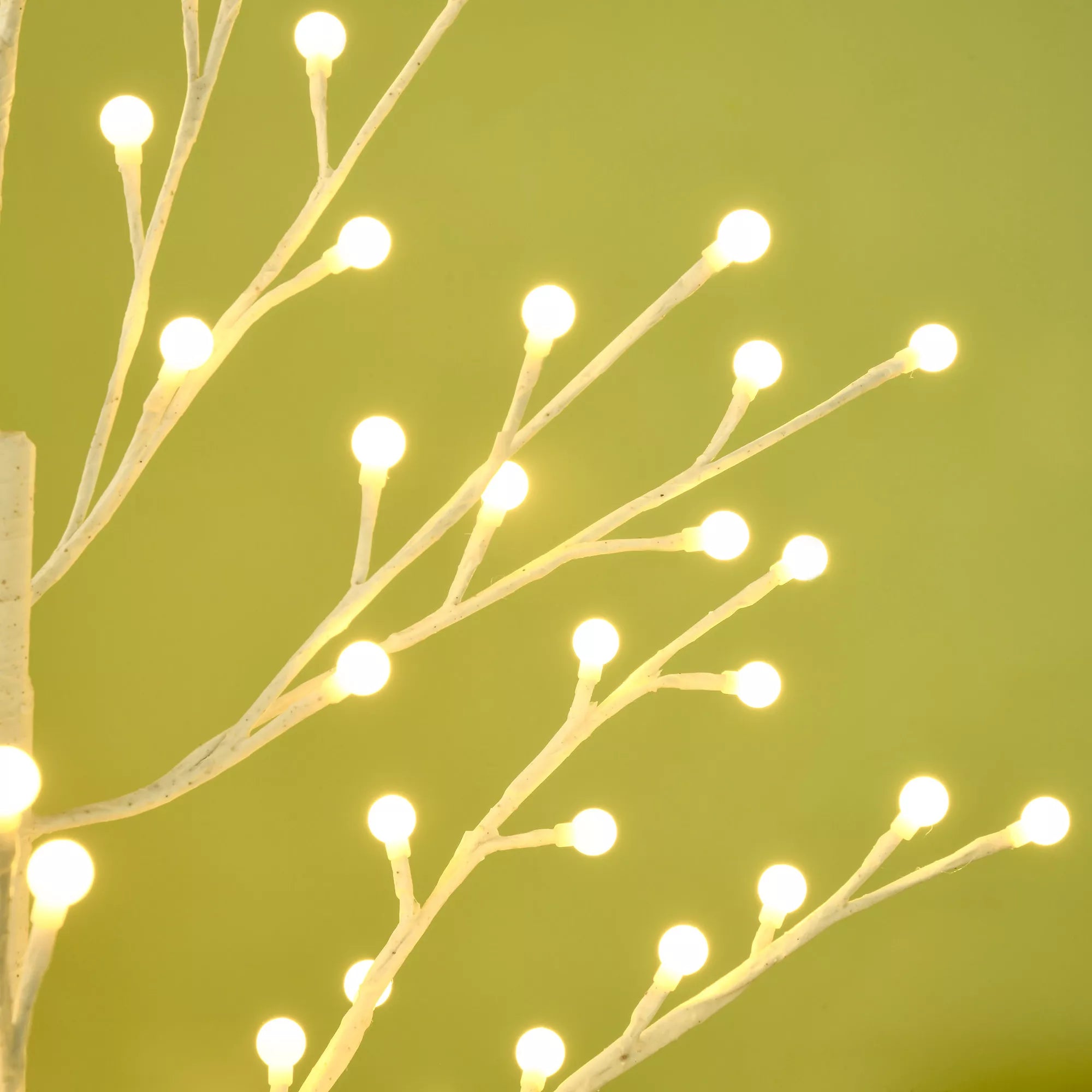 Dirbtinė beržo medelė su 120 LED lempučių, 3 šviesumo pakopomis, sulankstomomis šakomis, IP44, 150 cm, Balta