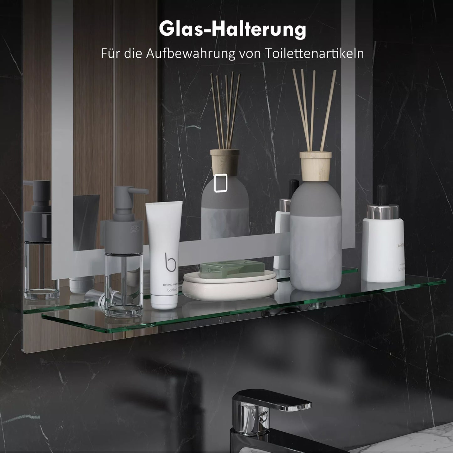 LED vonios veidrodis, reguliuojamas apšvietimas, apsauga nuo rasos, jutiklinis jungiklis, lentynėlė, 50 x 70 cm, sidabrinis