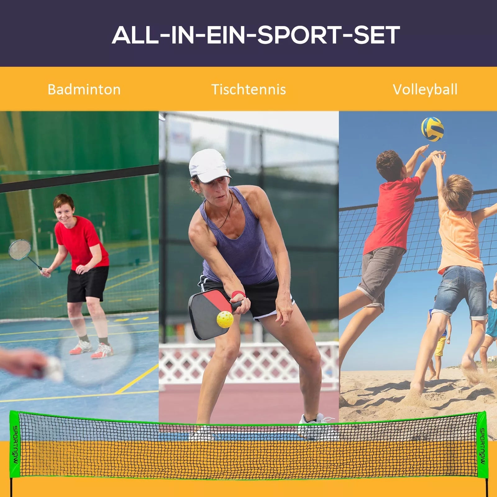 Rinkinio informacinė grafika apie badmintoną, tenisą ir tinklinį