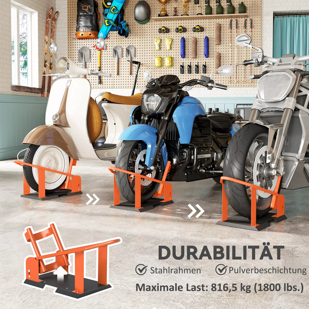 Motociklo stovas 15–21 colių, 381–533,4 mm priekinio rato, reguliuojamas motociklo svirtis, 816,5 kg keliamoji galia, oranžinis