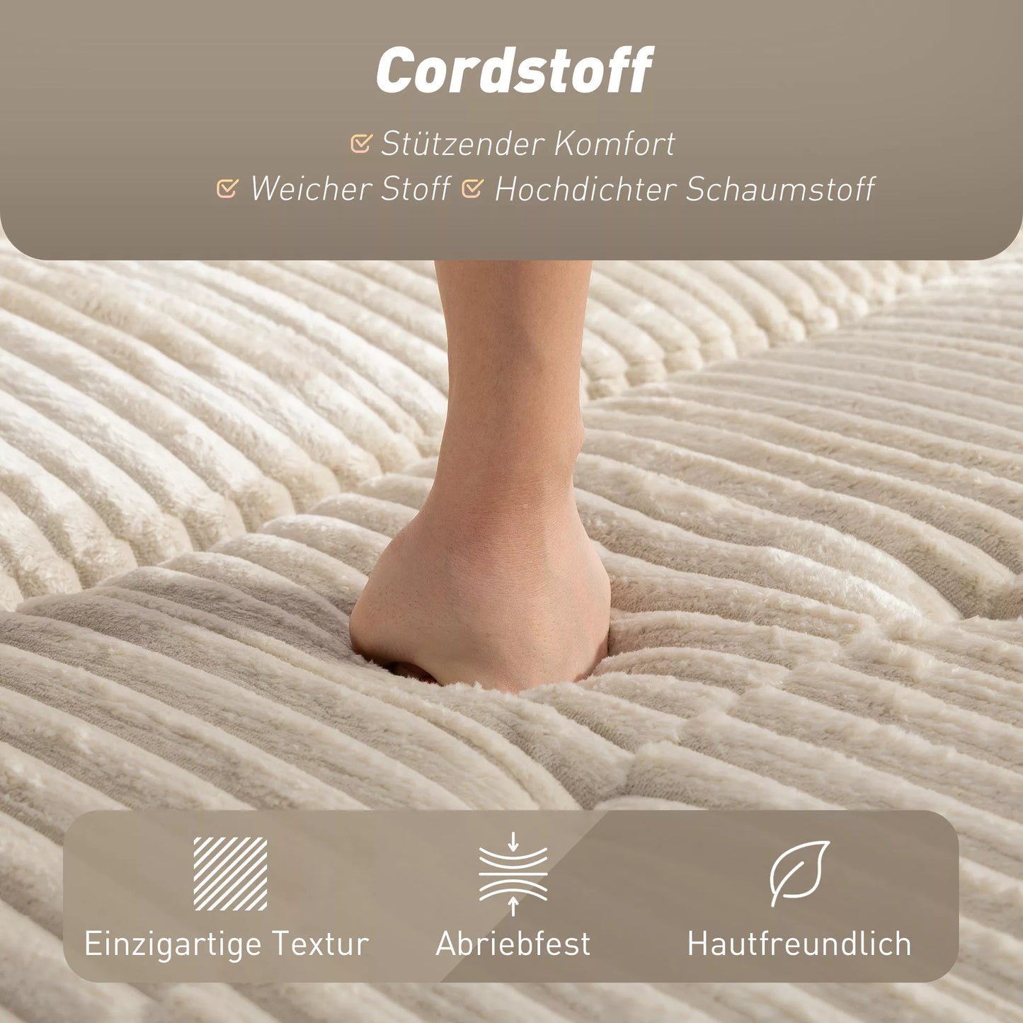 2 vietų sofa-lova su velvetiniu apmušalu, transformuojama į miegamąją sofą, 2 pagalvėlės, šoninės kišenės, 157 x 190 cm, kreminės baltos spalvos