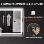Infografika su dviem montavimo metodais: sieninis ir touch jungiklio valdymas, 60x80 schema