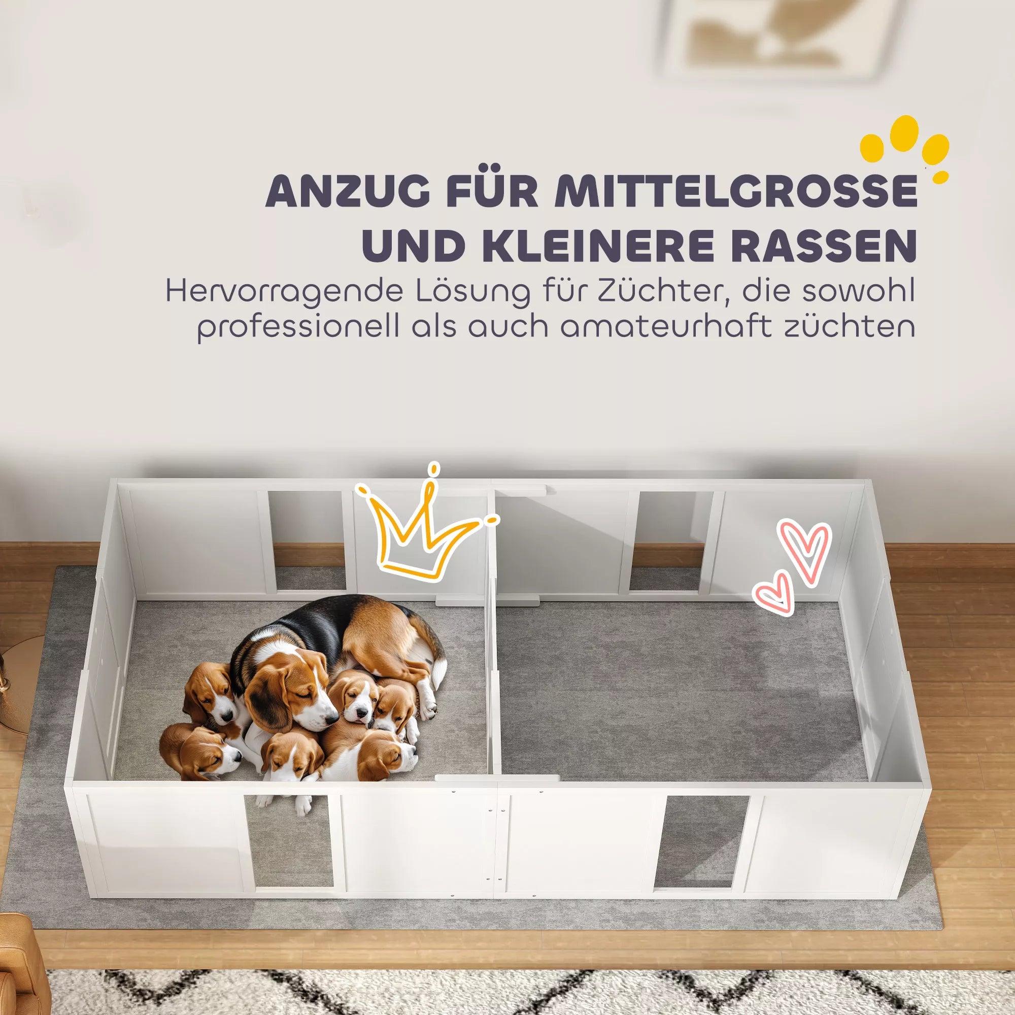 Grafika apie dėžės tinkamumą įvairioms veislėms