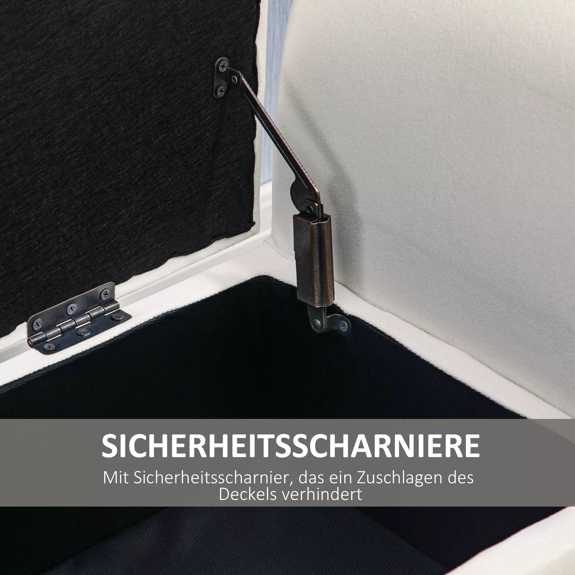 Sėdimoji suoliukas su daiktadėže, 111,5cm x 41cm x 65cm, kreminės baltos spalvos