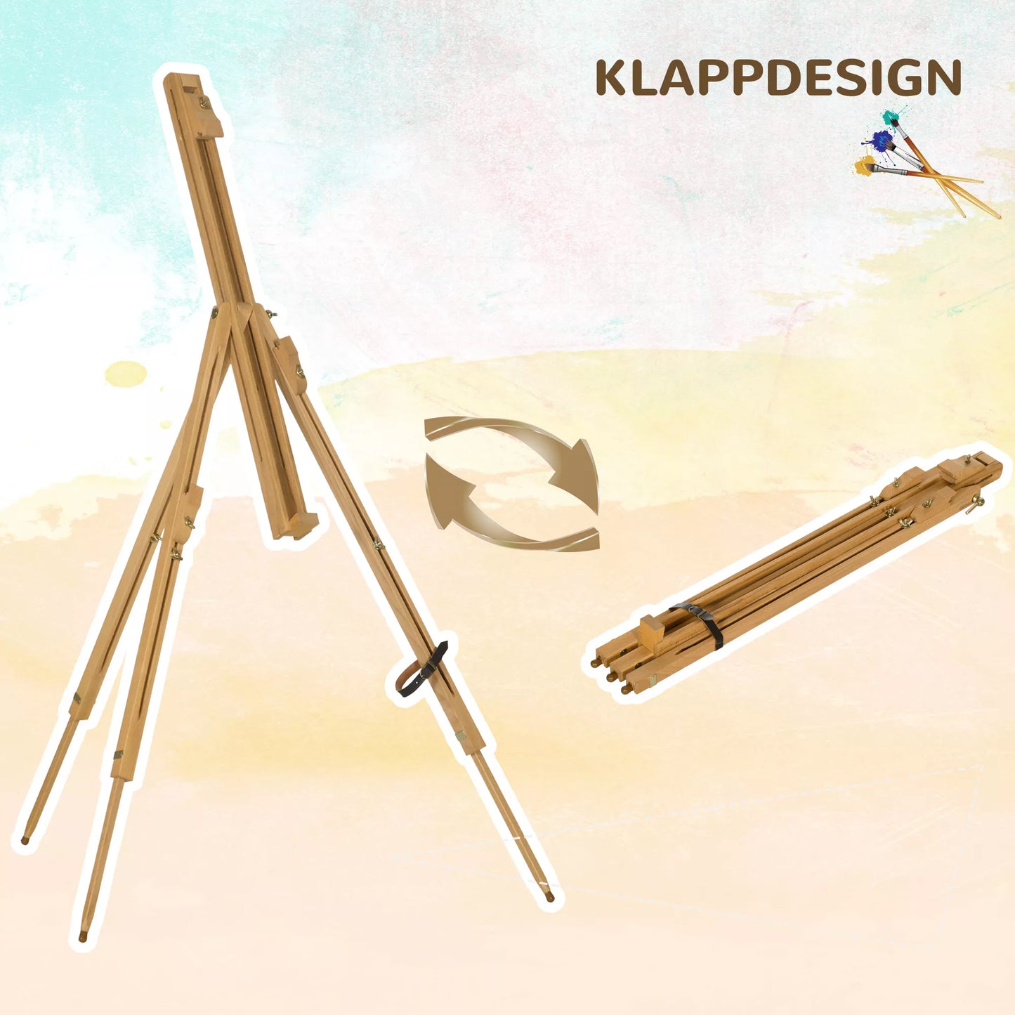 Molbertas, reguliuojamo aukščio, sulankstomas, natūralaus buko medienos, iki 107 cm aukščio drobėms