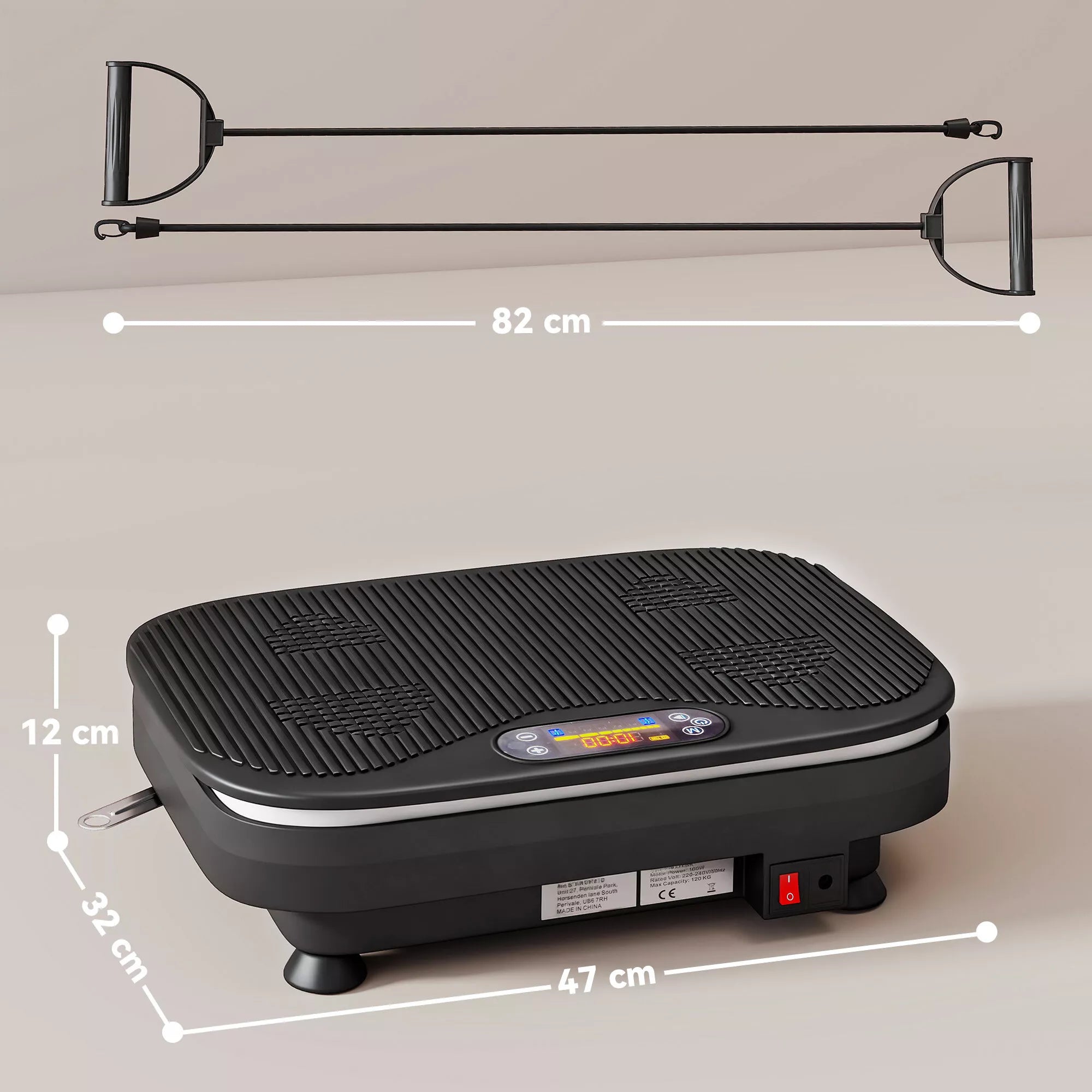 Vibracijos plokštė fitneso pratimams, Bluetooth funkcija, nuotolinio valdymo pultas, 99 greičio lygiai, plastikas, plienas, juoda spalva